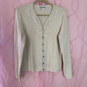 vintage cream and white floral embroidered and beaded cardigan